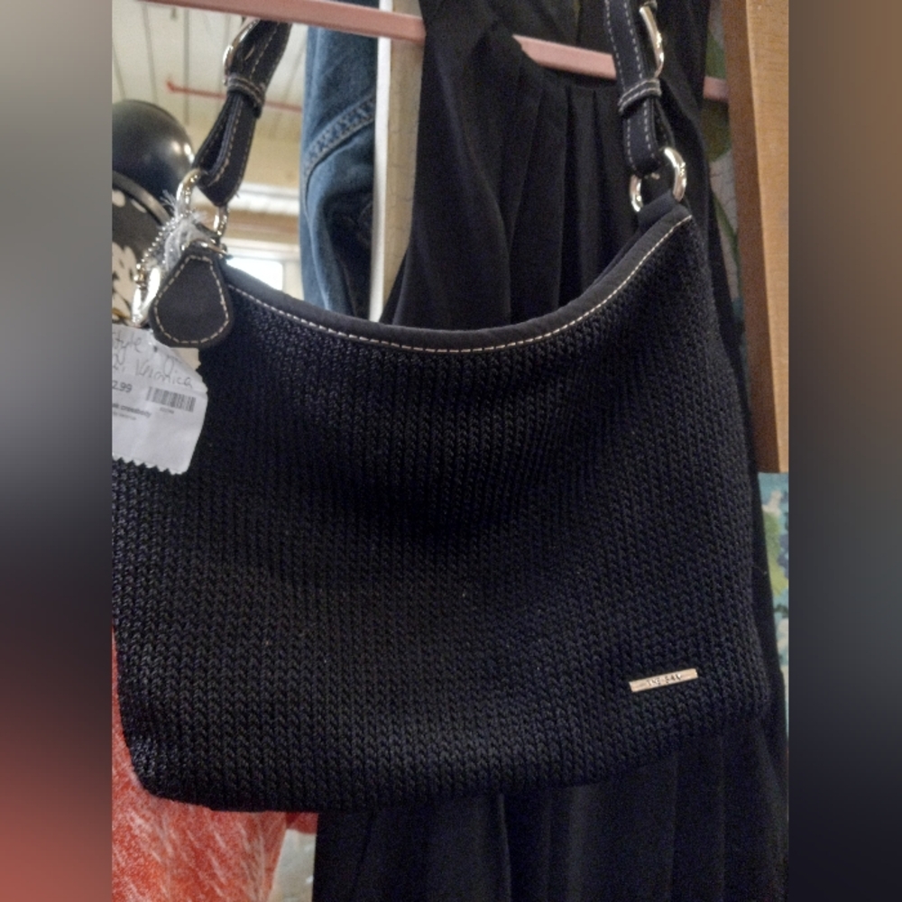 The Crossbody Sak Black Bag with Multicolor Striped Lining